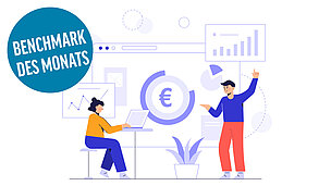 Illustration von 2 Menschen, die über Marketing sprechen