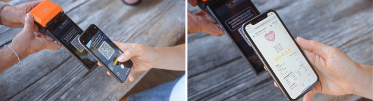 2 Mal Displays von Orderman und Handy digitaler Beleg