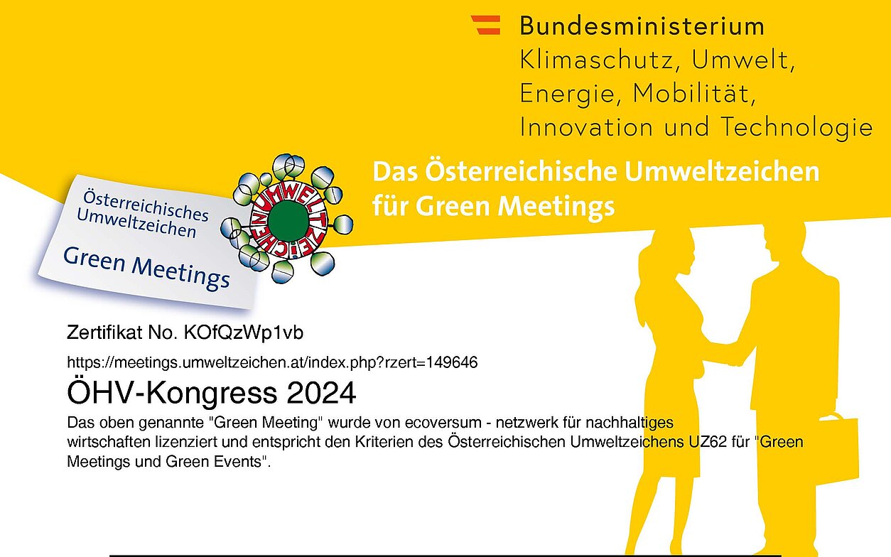 Zertifikat Österreichisches Umweltzeichen f. Green Meetings & Green Events - ÖHV-Kongress 2024