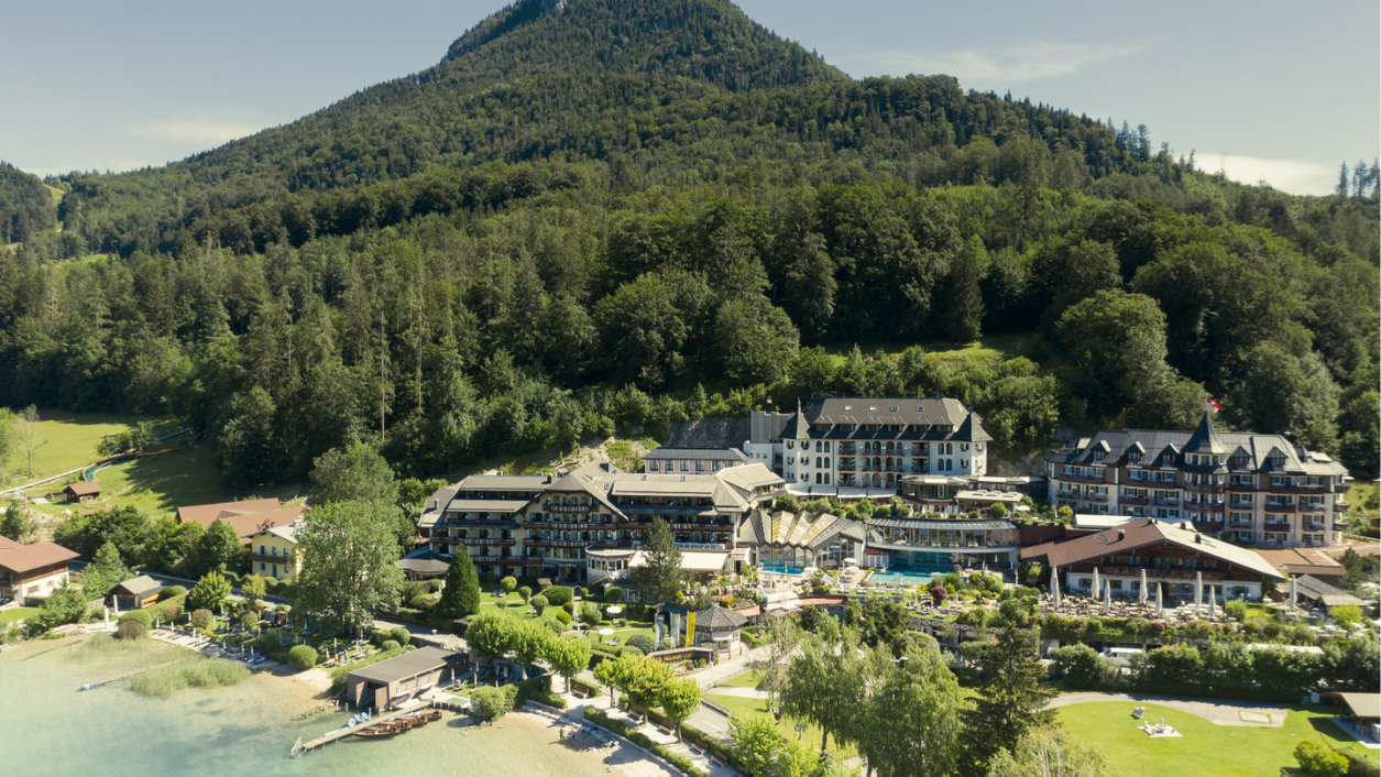 Hotelanlage Waldhof am Fuschlsee von oben