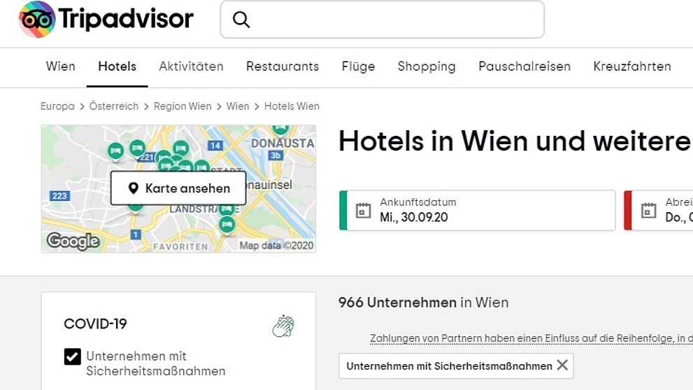 Tripadvisor integriert Hygiene-Infos in die Suchfunktion